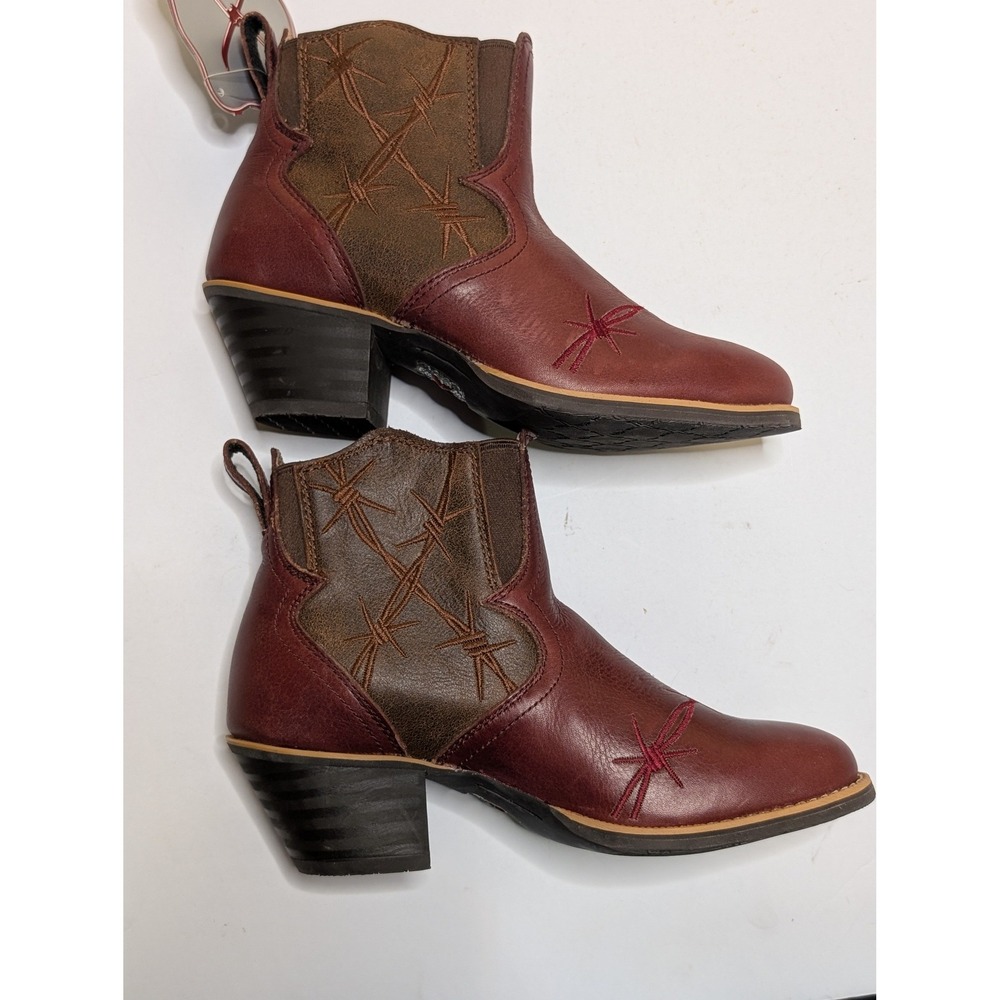 Twisted X Womens Barbed Wire Western Ankle Boots‎ Burgundy Brown Leather WWF0006